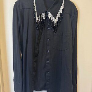 Christopher Kane Beaded Collar Long Sleeve Button Shirt